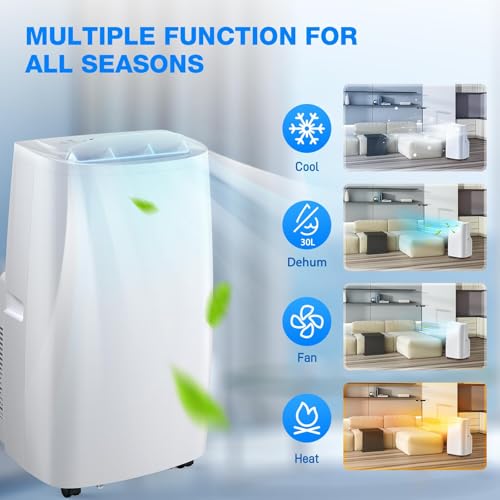 Air Choice 14000 BTU Portable Air Conditioner, 4-in-1 Air Conditioner Portable for Room Up to 700 Sq.Ft. with Remote, Auto Swing, Quiet AC Unit as Heater Dehumidifier Fan, 24H Timer, Window Kit, White