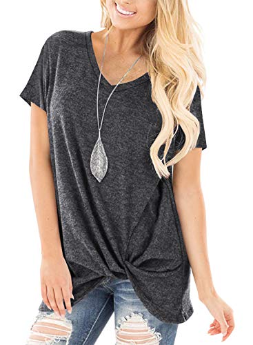 SHIBEVER Women's Tops Short Sleeve Twist Knotted T Shirts Summer Blouse Tunic Tops S-2XL