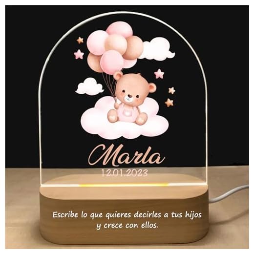 Lampara Bebe con Nombre,Gift Lámpara Infantil Personalizada con Nombre,Regalos Originales NIños,Bebé,Recien Nacidos-Regalo Bautizo Niña Niño,Regalo de Cumpleaños y Comuniones-Luz Suave (B-Oso)