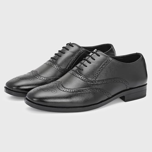 Image of Centrino Men's Formal Lace-Up Shoes | Soft & Comfortable Oxford Brogue Dress Formal Shoe| Stylish Looking Lace Up Medallion Toe Perforated for Business Formal Wedding & Office Wear (9359)