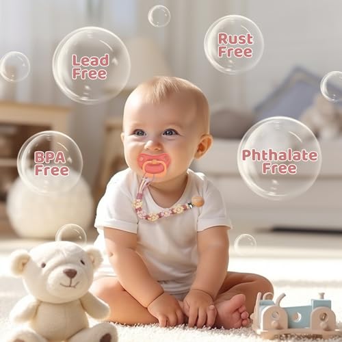 Image of Pacifier Clip for Boys Girls Floral Daisy Macrame Baby Paci Clip Pacifier Holder Leash Boho Wooden Clips Handmade Braided Cotton Binky Clips (1pack:Caramel Style B)