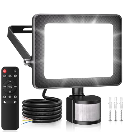 MEIKEE 25W Sicherheitsleuchten mit Bewegungssensor 2450 Lumen PIR-Flutlichter Außenleuchten 12m PIR-Erkennungstaste & Fernbedienung Einstellbar IP66 Wasserdicht für Garten Korridor Hinterhof