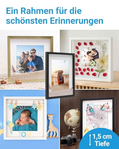 Miniatura 5 de Photolini 3d Marco De Fotos 30x40 Cm Para Rellenar, Natural, Marco Con Profundidad Para Objetos De Hasta 1,5 Cm, Madera Mdf Con Paspartú Y Cristal - Para Manualidades Y Como Regalo