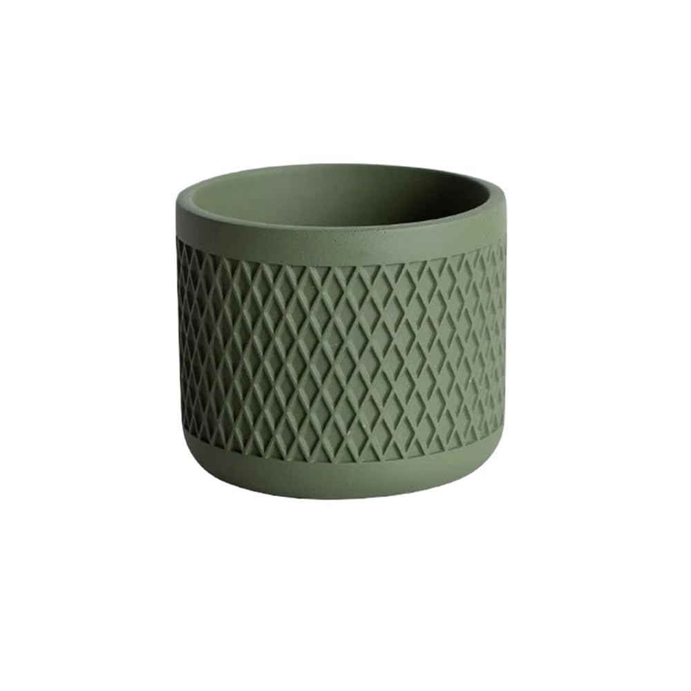 SDA287MZ Round with Grid Texture Plant Pot, Cement Tabletop Planter with Drainage Hole, for Decorate Balcony Living Room Kitchen Multifunction(Green,Small)