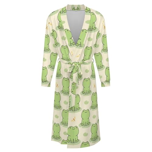Cute Frog Pattern Pajama Bathrobe SleepwearKnee Funny Shawl Gift for Men4