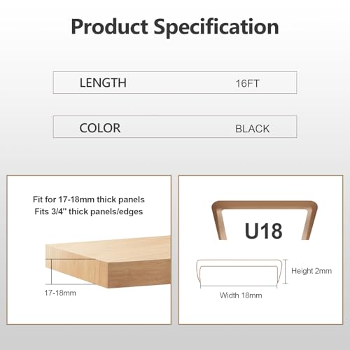 Image of 16 ft Flexible Self Adhesive Veneer Edge Banding Peel and Stick Veneer Edge Trim Collapsible Edge Guards (Black, 3 /4 inch)