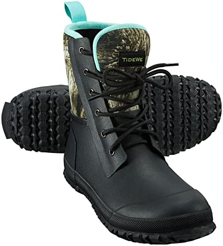 TIDEWE Rubber Boots for Women, Lace Up Rain Boots with Steel Shank, Waterproof Mid calf Hunting Boots with Fleece Lining, Anti-slip Neoprene Insulated Rubber Boots for Lawn Farming Gardening (Next Camo G2, Size 10)