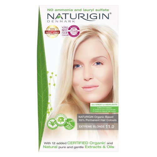 Naturigin Extreme Blonde Hair Dye 11.0 - Permanent Hair Color 100% Grey Coverage - Certified Organic Natural Ingredients, Deeply Nourishes the Hair - Ammonia Free, Vegan, Long Lasting Results