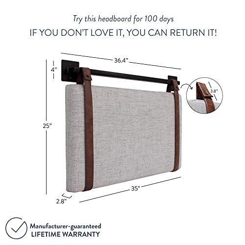 Nathan James Harlow Modern Wall Mount Hanging Headboard, Twin, Gray With Brown Faux Leather Straps #TOP2