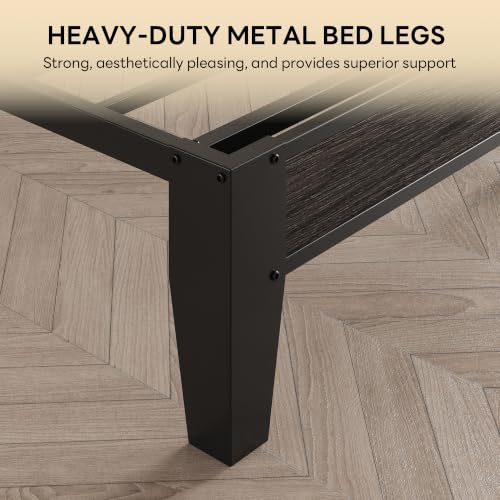 Image of LIKIMIO Queen Bed Frames, PU Leather Storage Headboard with Charging Station, Solid and Stable, Noise Free, No Box Spring Needed, Easy Assembly, Black