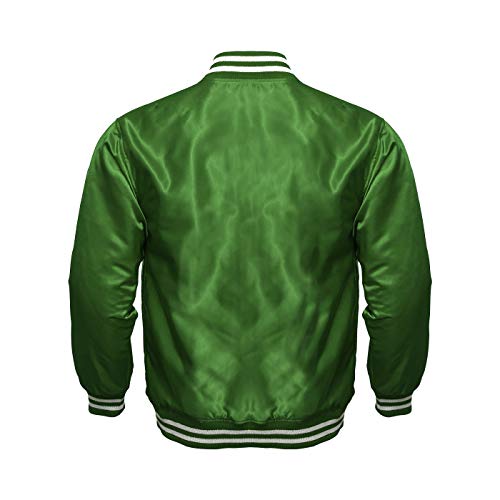Mens Varsity Jacket Satin Polyester Retro Zip Casual Jackets (Green, Medium) #TOP1
