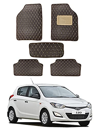 Rkpsp Leather 5D Car Floor Mats for for I20 Asta 1.0 Turbo IMT Amt (Brown) Pack of 1