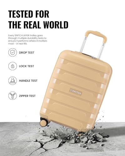 Image of SNITCH Layer Cabin Size Beige Polypropylene Hard Travel Suitcase - Trolley Bag Small & Luggage with 8 Wheels, Premium Lock, Wet & Dry Pouch & Free Shoe Bag
