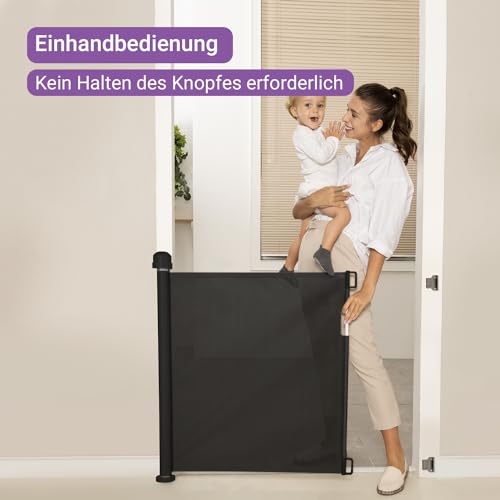 Momcozy Türschutzgitter Treppenschutzgitter Roll, 0-140cm Einziehbares Tür- und Treppenschutzgitter für Baby und Haustiere, Baby Absperrgitter Ausziehbar, Geeignet für Innen- und Außen, Schwarz