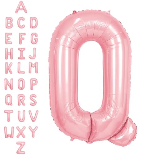 SUWEN 40 Inch Pink Large Q Letter Balloons Big Foil Helium Letter Balloons A-Z Jumbo Mylar Happy Birthday Party Decorations for Women Anniversary Party Supplies
