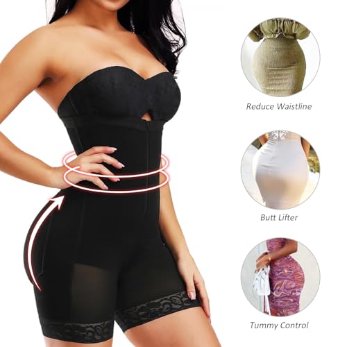 Shymay Women's Shapewear Tummy Control Fajas Colombianas Moldeadoras Body Shaper Bodysuit Butt Lifter (Black, XX-Large)