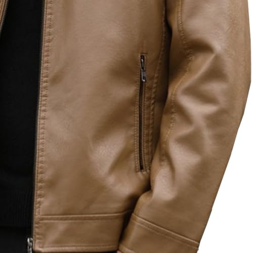 Chaqueta para hombre estilo vintage en cuero sintético caqui miniatura 7