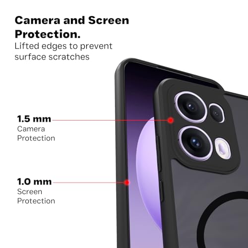 Image of RIGGEAR Shockproof Sleek Hybrid Armor Magnetic Back Cover Case Compatible with MagSafe Accessories for Oppo Reno 13 Pro / Reno13 Pro 5G (Smoke Black Matte PC + Black TPU Bumper)