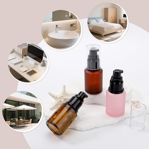 Image of Segbeauty 1oz Frosted Glass Travel Lotion Bottles for Toiletries, 3 Pack Empty Travel Size Pump Bottle Cream Container, 30ml Small Refillable Makeup Pump Dispenser Cosmetic Containers, Mixed Color
