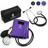 Clairre Professional Sphygmomanometer Manual Blood Pressure Cuff and Stethoscope Kit for Nurses/Doctors/Nursing Students, Carrying Case Included, Universal Cuff Size: 9-16 inch (Purple)