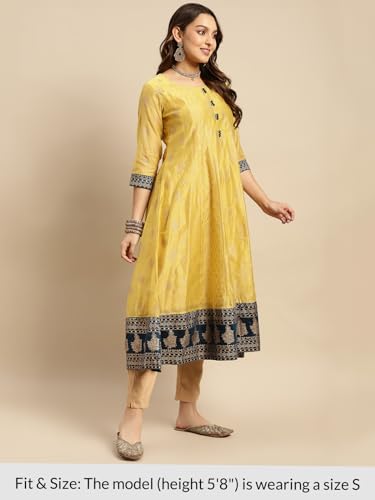 Image of rangita Off White Chanderi Calf Length Printed Flared Kurti for Women | Kurta for Women