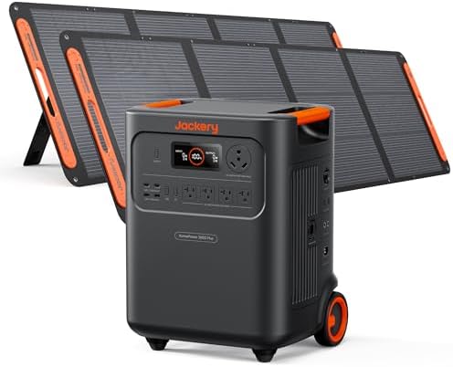 Jackery HomePower 3600 Plus Portable Power Station with 2X 200W Solar Panels, 3600W AC Output, 3584Wh LFP Solar Generator, Expandable up to 21kWh, Essential Home Backup for Home Use, Emergencies, RV