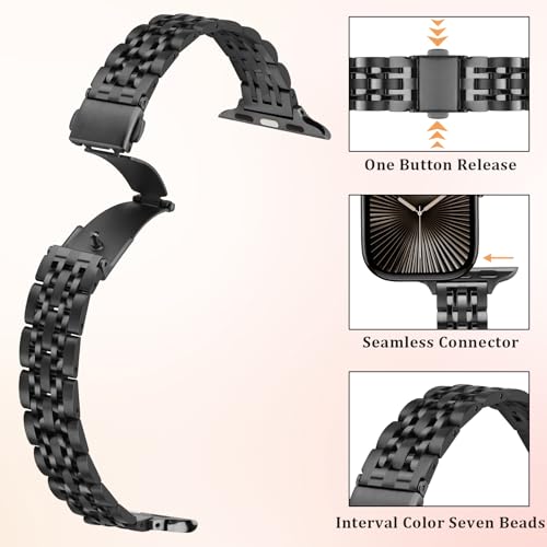 Image of Anlinser Metal Bands Compatible with Apple Watch Band for Women 49 /46 /45 /44 /42 /41 /40 /38mm, Thin Band Designed for iWatch Ultra 3-1 Series 11 10 9 8 7 6 5 4-1 SE (49 /46 /45 /44 /42mm, Black)
