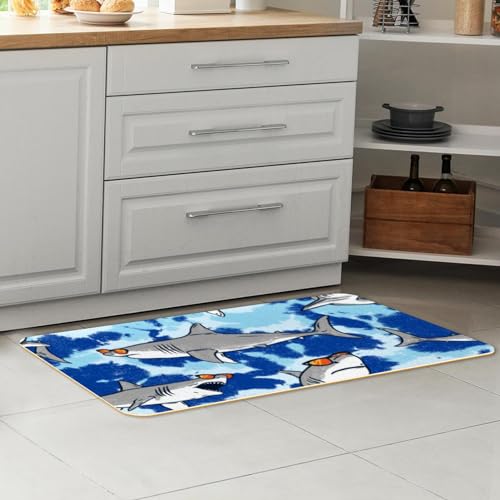 Tapis de cuisine antidérapants lot de 2 lavables requins bleus