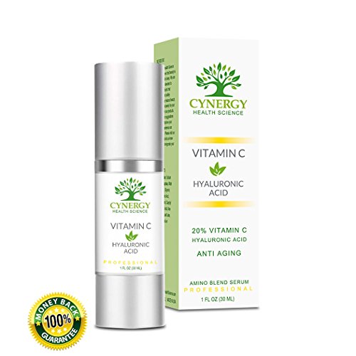 Cynergy Health Science Vitamin C Serum – Natural, Organic Anti-Aging Formula with Hyaluronic Acid – Sun and Dark Spot Corrector – Age-Defying Hydrating Moisturizer – Firming Anti-Wrinkle Cream