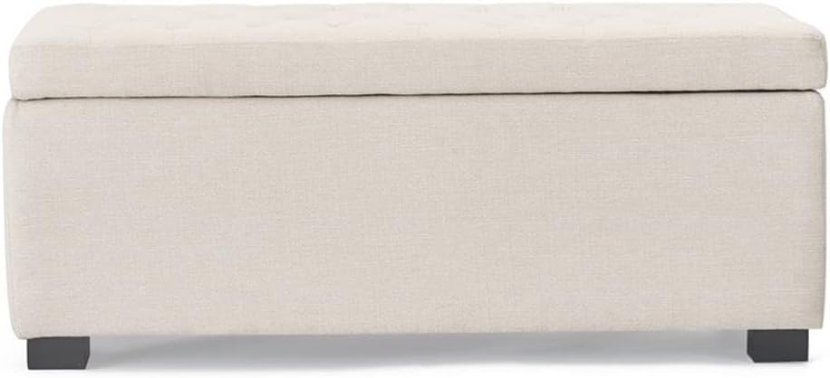 Arlo Storage Rectangular Organizer Bench, Upholstered Mid-Century Modern Tufted Ottoman Furniture for Living Room or Bedroom, 44" Width, Ivory
