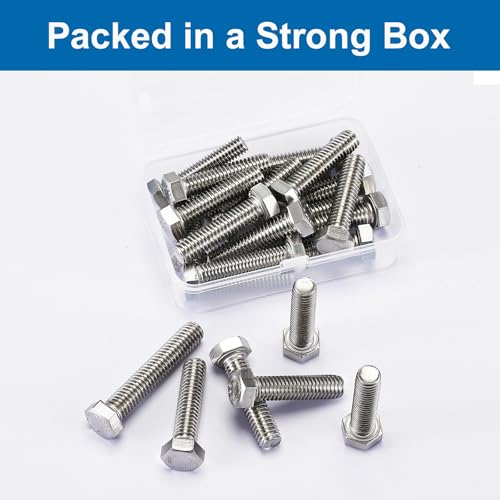 Image of 1 /4-20 x 1-1 /2 inch Hex Head Screws Hexagon Bolts, External Hex Drive, Stainless Steel 304, UNC Coarse Thread, Fully Threaded, Pack of 25