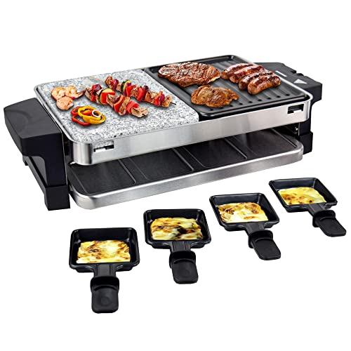 Syntrox Germany RAC-1500W-Bern Edelstahl Design Raclette mit heißem Stein und Grillfläche - für bis zu 8 Personen – Bild 3