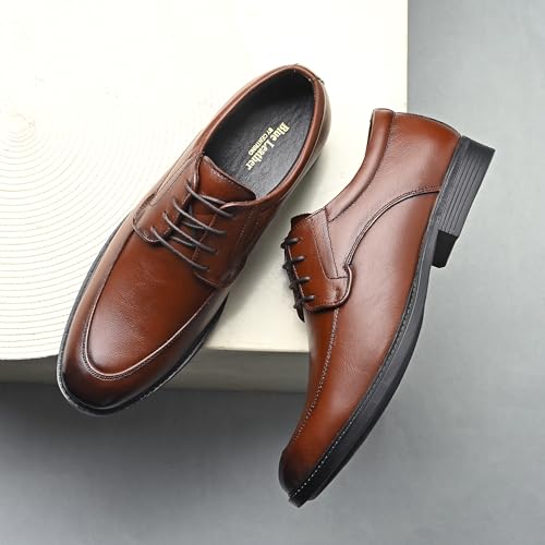 Image of Blue Leather by Centrino Genuine Leather Men's Loafer Shoes | Lightweight Lace-Up Derby Office Wear Oxford Shoe with Cushioned Insole for Meeting,Interview,Wedding, Party,College (4094)