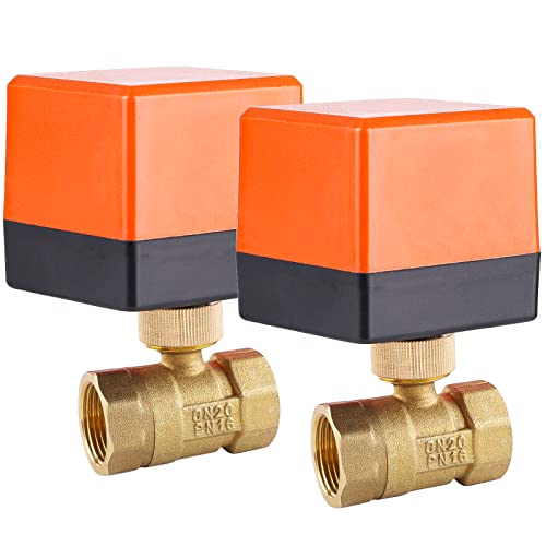 SWAWIS 2 Vías Zona Válvula de bola de motor DN20 G3/4 pulgadas AC 230 V Válvula eléctrica de motor, válvula de latón, válvula de bola de dos vías para control de flujo, 2 unidades