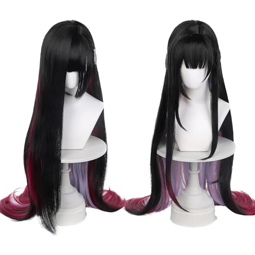 Image of Anime Black Gradient Purple Long Straight Wig with Bangs Women Adult COS Game Cosplay Wigs Halloween,Christmas,Comic con,Game Show,Party