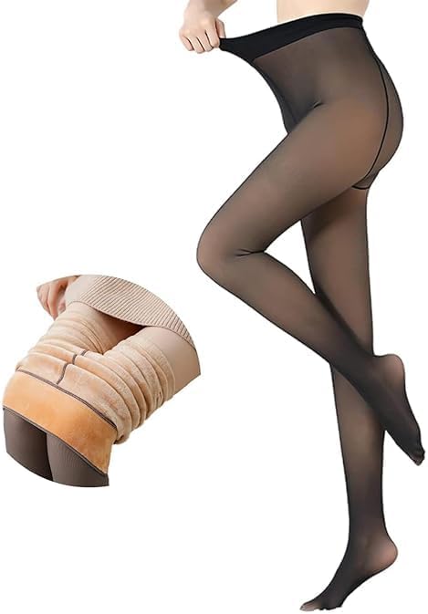 Velvet Touch Thermal Tights for Women - Ultimate Warm Fleece Leggings for Women, Thermal Winter Fake Translucent Tights, Dualtone, Free Size