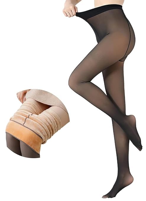 Velvet Touch Thermal Tights for Women - Ultimate Warm Fleece Leggings for Women, Thermal Winter Fake Translucent Tights, Dualtone, Free Size