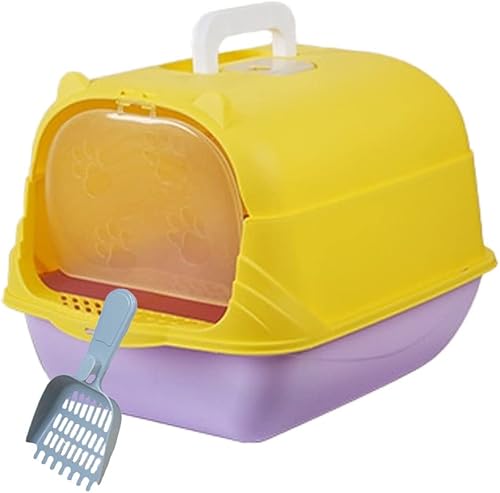 Caja de arena grande cerrada para gatos, caja de arena con capucha, tapa abatible, bandeja de arena para gatos con control de olores en la puerta,