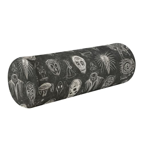 GuoChe Almohada de rodilla para piernas, diseño retro de calaveras de garabatos, color negro, almohada de cuello firme de 5.5 x 17 pulgadas, fundas de almohada redondas decorativas cilíndricas