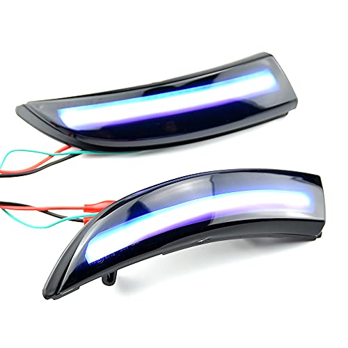 QKLsudua 2pcs Dynamic Sequential Blink Compatible with For-d Fiesta 2008-2017, B-Max 2012-2017 LED Side Mirror Turn Signal Light Assembly-Blue and Yellow