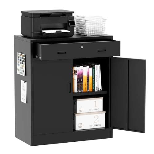Metal Garage Storage Cabinet 36" H, Steel Locking Cabinet with 2 Lockable Doors and 1 Drawer Adjustable Shelves Easy to Assemble for Home Office, Garage,School, Apartment, Warehouse