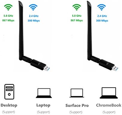 USB WiFi Adapter 1200 Mbps Realtek RTL8812BU 5dBi Antenna AC1200 Dual Band 5.8GHz 2.4GHz WiFi Dongle 802.11 a b g n ac For Laptop Desktop PC USB 3.0 Network Adapter Support Windows 10/8/7 Mac
