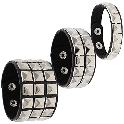 TURTLEDOVE Punk Leather Bracelet Set - 3PCS Goth Leather Wristband with Metal Studded - Cuff Bangle for Men Women