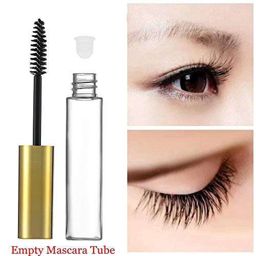 Comicfs 20 Pcs 4Ml Transparent Reusable Empty Bottle Tube Container Makeup Vials Cosmetic Tool For Eyelash Growth Oil/Mascara With Rubber Inserts 8 Pcs Funnels (Gold) #TOP5