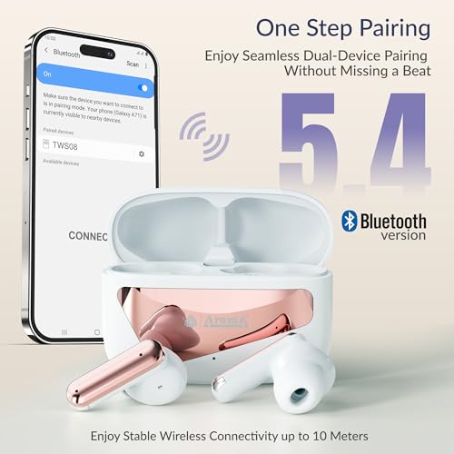 Image of AROMA TWS8 Harmony V5.4 True Wireless Earbuds - Chrome White | 60H Playtime, ENC, Fast Charging, Heavy Bass, Bluetooth