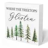 UNCDLV Rustic Christmas Trees Decorations Where the Treetops Glisten Wooden Box Sign, Farmhouse Christmas Xmas Decorations for Home Office Desk Table Shelf Tabletop Decor, 5x5 Inch