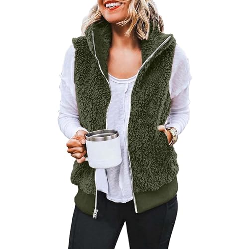 Womens Sherpa Fleece Vest Fall Winter Sleeveless Coat Zip Up Warm Jackets Gilet Outerwear With Pockets2