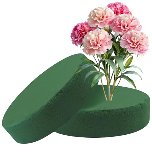 2 Pcs Floral Foam Round 16X3.5cm,Flower Arranging Supplies for Artificial & Fresh Flowers,Flower Arranging Accessories for Room Décor,Wet & Dry Floral Foam Block for Wedding Party Decoration Crafts