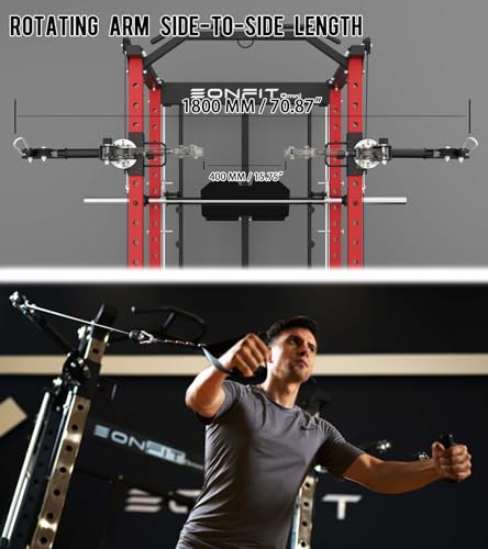 Image of Eonfit E5 Smith Machine with Leg Press for Home Gym | Functional Trainer Power Rack Power Cage With Pivot Arms Lat Cable Crossover Pulley System All In One For Garage Apartment