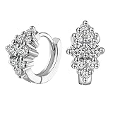 Ayoiow Pendientes de aro para mujer, bonitos aretes de cobre para mujer con circonita cúbica blanca, aros de plata